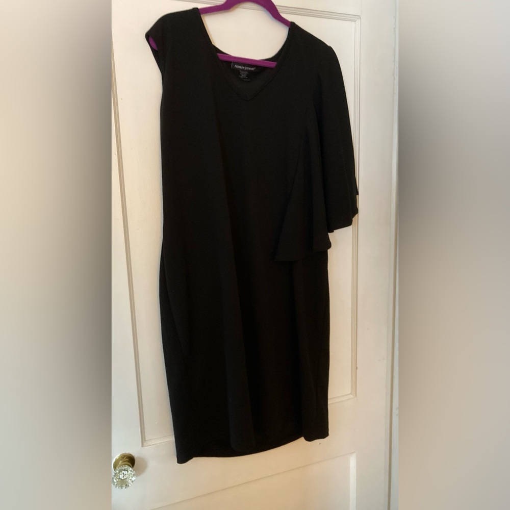 Ashley Stewart black dress. One shoulder tank, the other covered.
